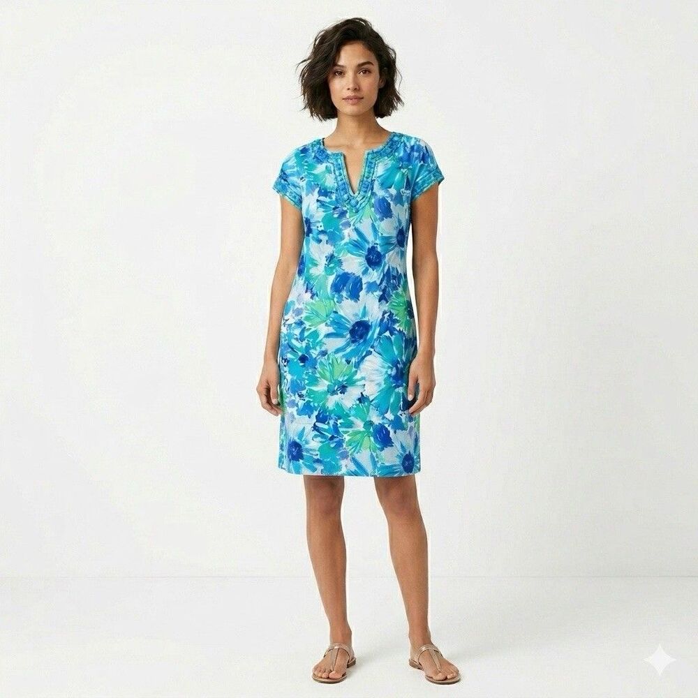 Pappagallo Dress‎ 14 Embroidered Watercolor Shift Nautical Artsy